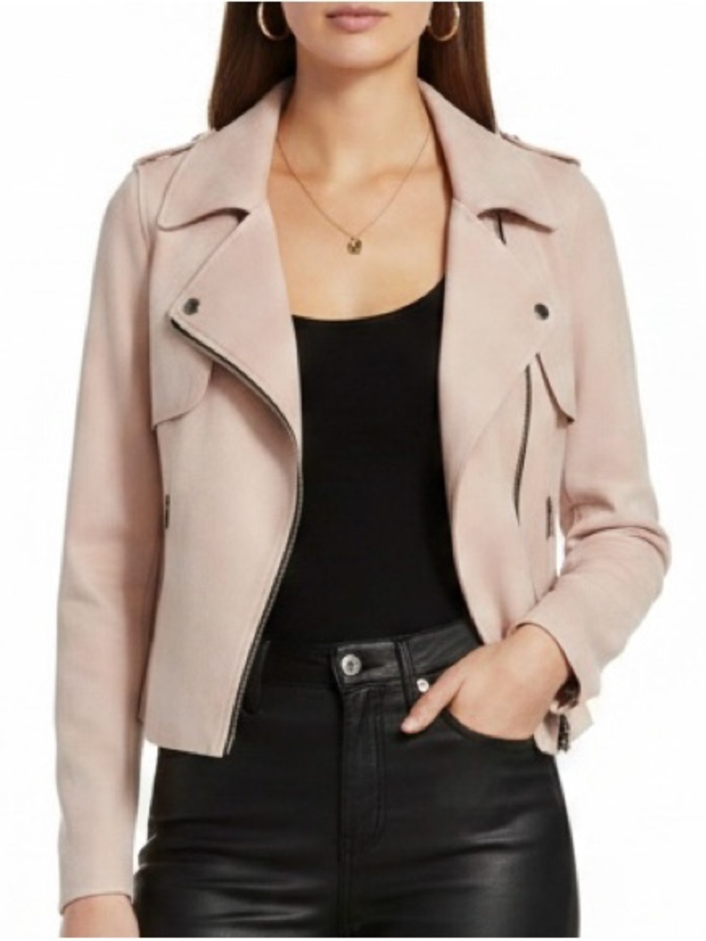 Kut from the Kloth Blush Pink Draped Faux-Suede Moto Trench Jacket